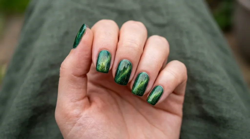 7. Emerald Green Velvet Nails 💚