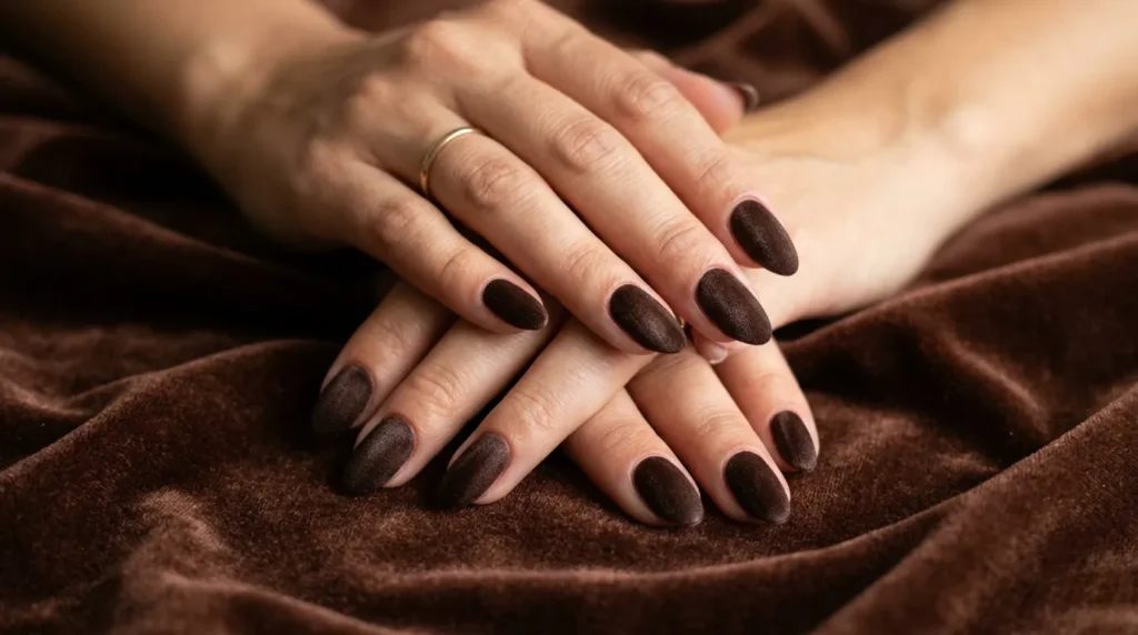 4. Brown Espresso Velvet Nails ☕