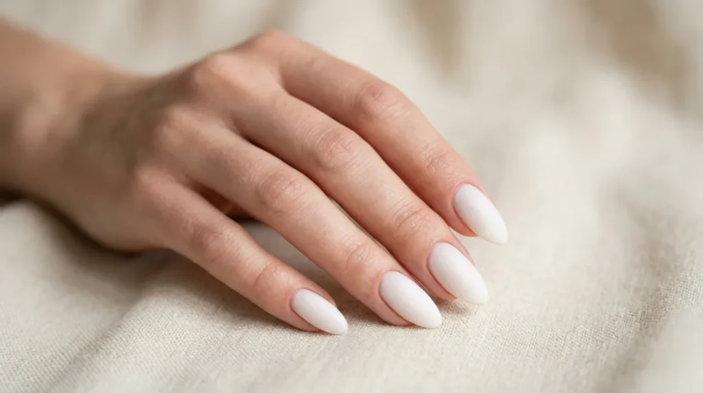 6. Milky White Velvet Nails 🤍