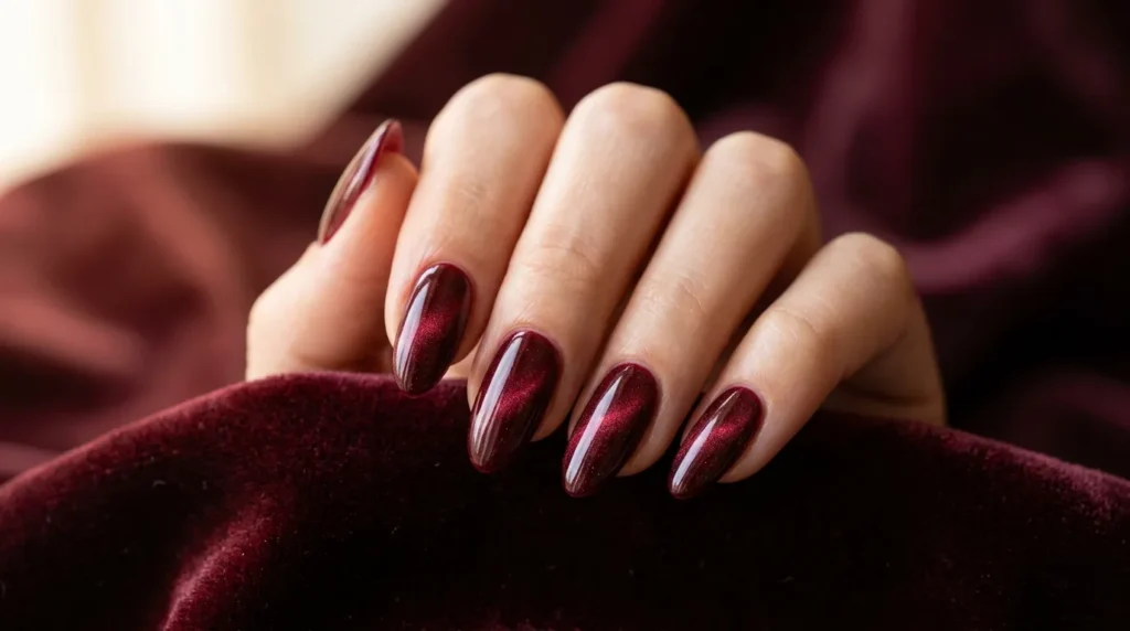 Deep Cherry Velvet Nails