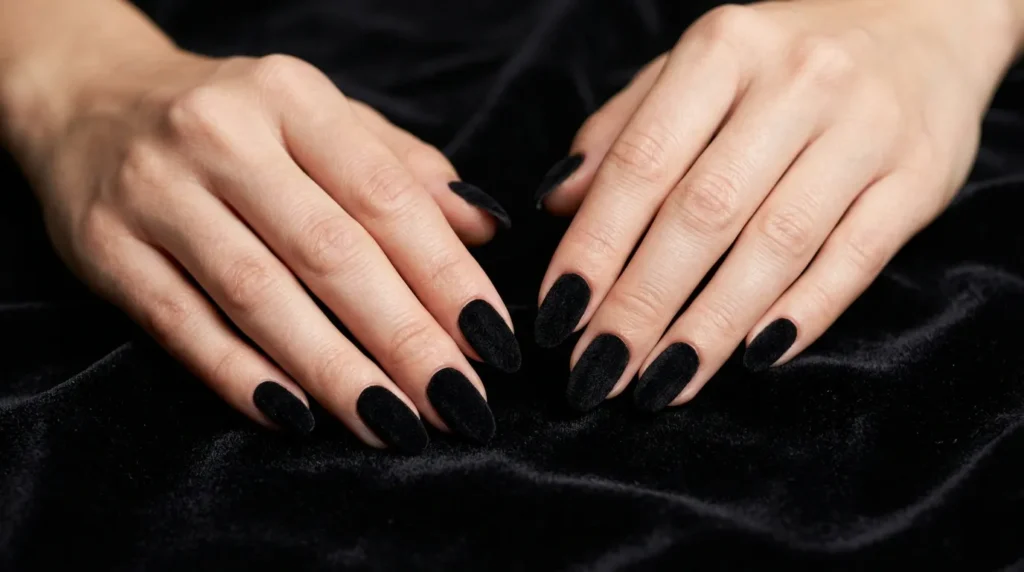 3. Black Velvet Nails (The Most Dramatic Option)